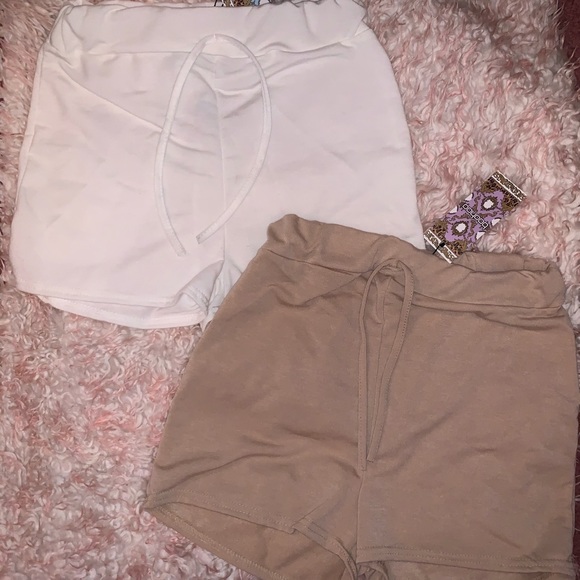 Boohoo Pants - 2 Pack of Lounge Shorts (White & Stone)